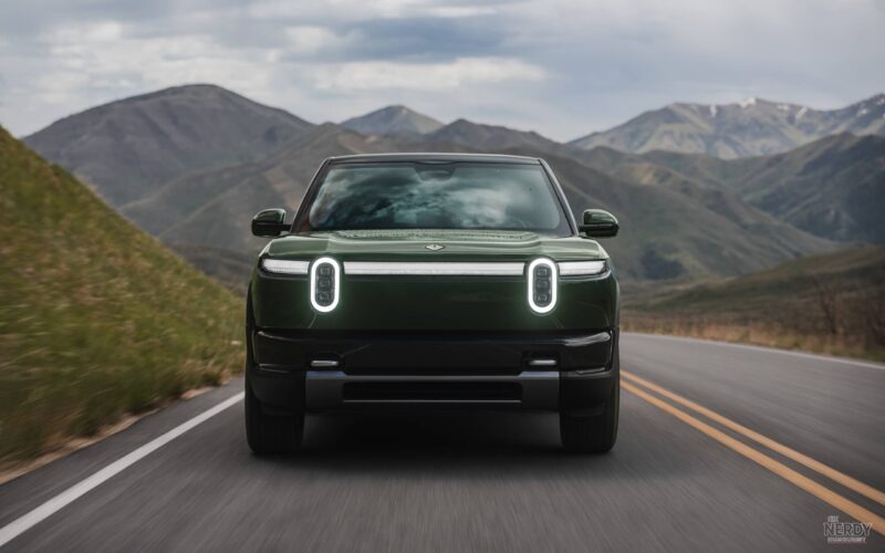 Forest-green 2027 Rivian R2 featured in the Rivian R2 second recall fastener story