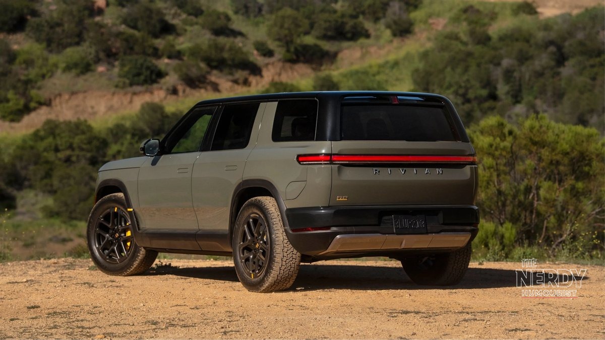 Rear view of a Rivian R2, the SUV at the center of the Rivian R2 second recall fastener campaign