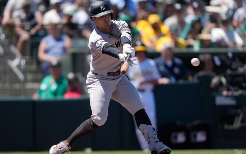 Anthony Volpe batting for the New York Yankees during the 2026 ALDS as the Rays swept the Yankees