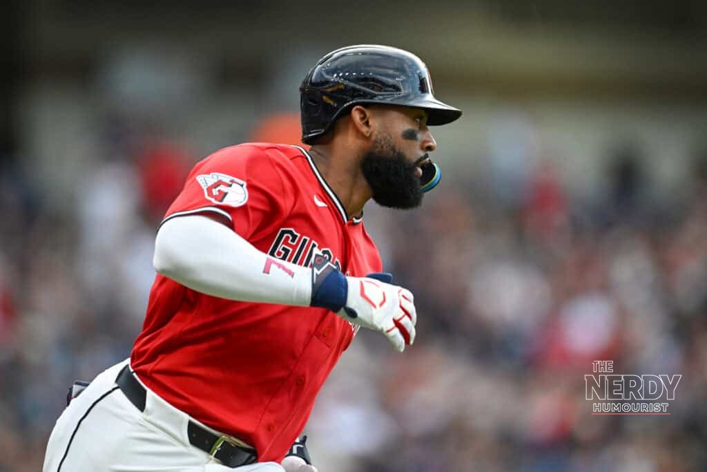 Jo Adell of the Cleveland Guardians, who hit a bases-clearing triple in the Guardians' Game 3 ALDS win over the White Sox
