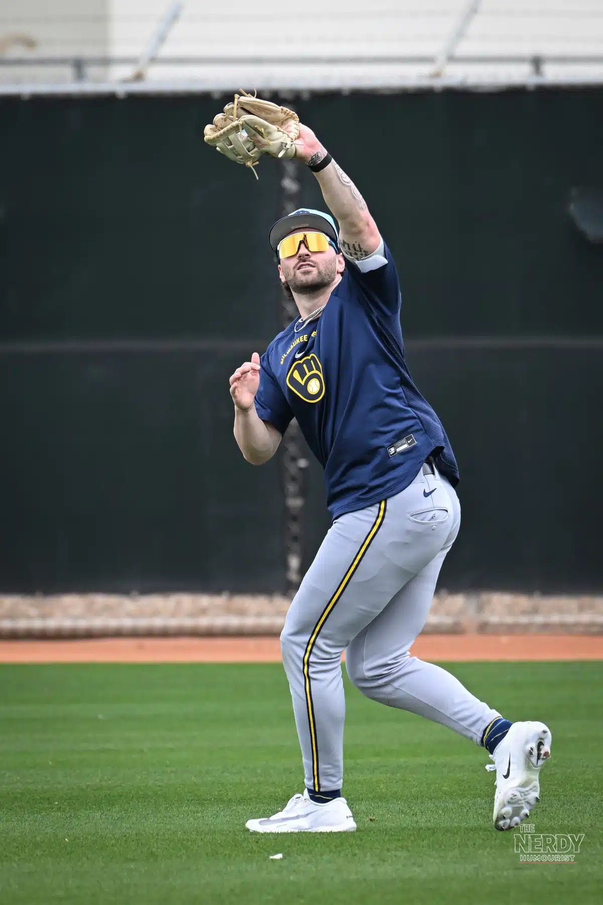 Garrett Mitchell of the Milwaukee Brewers in the outfield during the Brewers' NLDS Game 4 win over the Padres