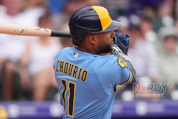 Jackson Chourio batting for the Milwaukee Brewers in the Brewers' NLDS win over the Padres