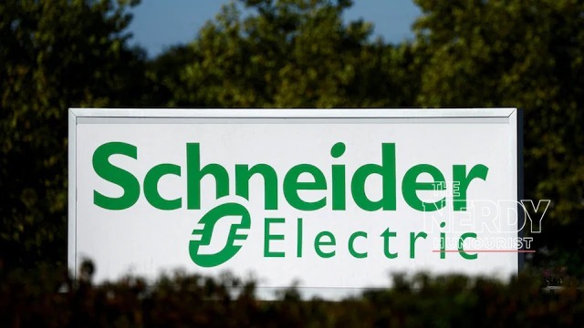 Schneider Electric PTC acquisition $22.6B: Schneider Electric logo sign at a company site