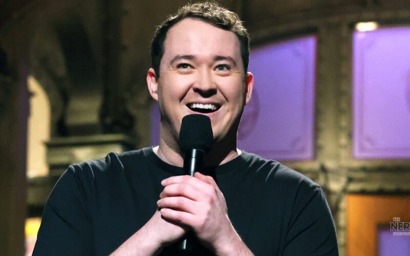 Shane Gillis performing his SNL monologue on stage during the Shane Gillis SNL monologue episode