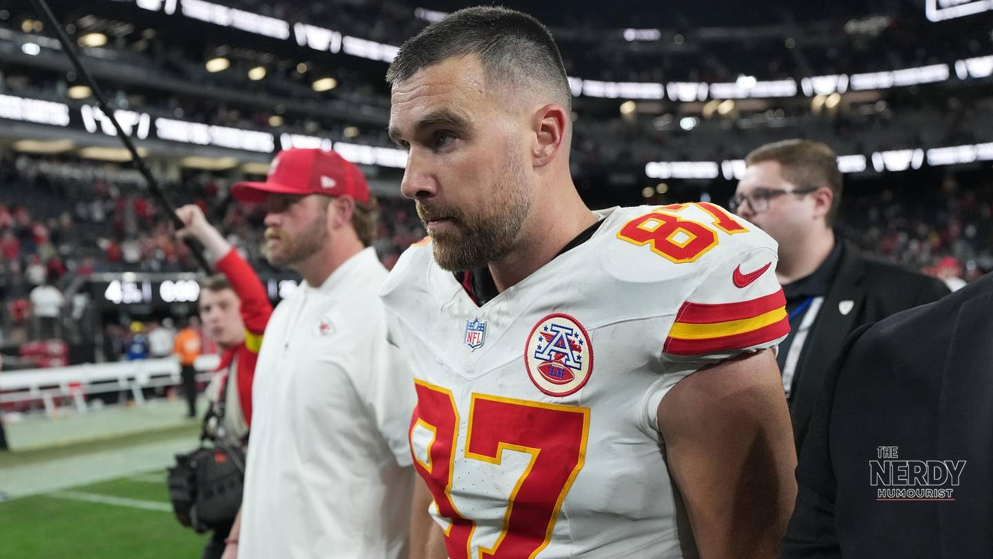 Travis Kelce during a Kansas City Chiefs game, featured in the Shane Gillis SNL monologue backlash story