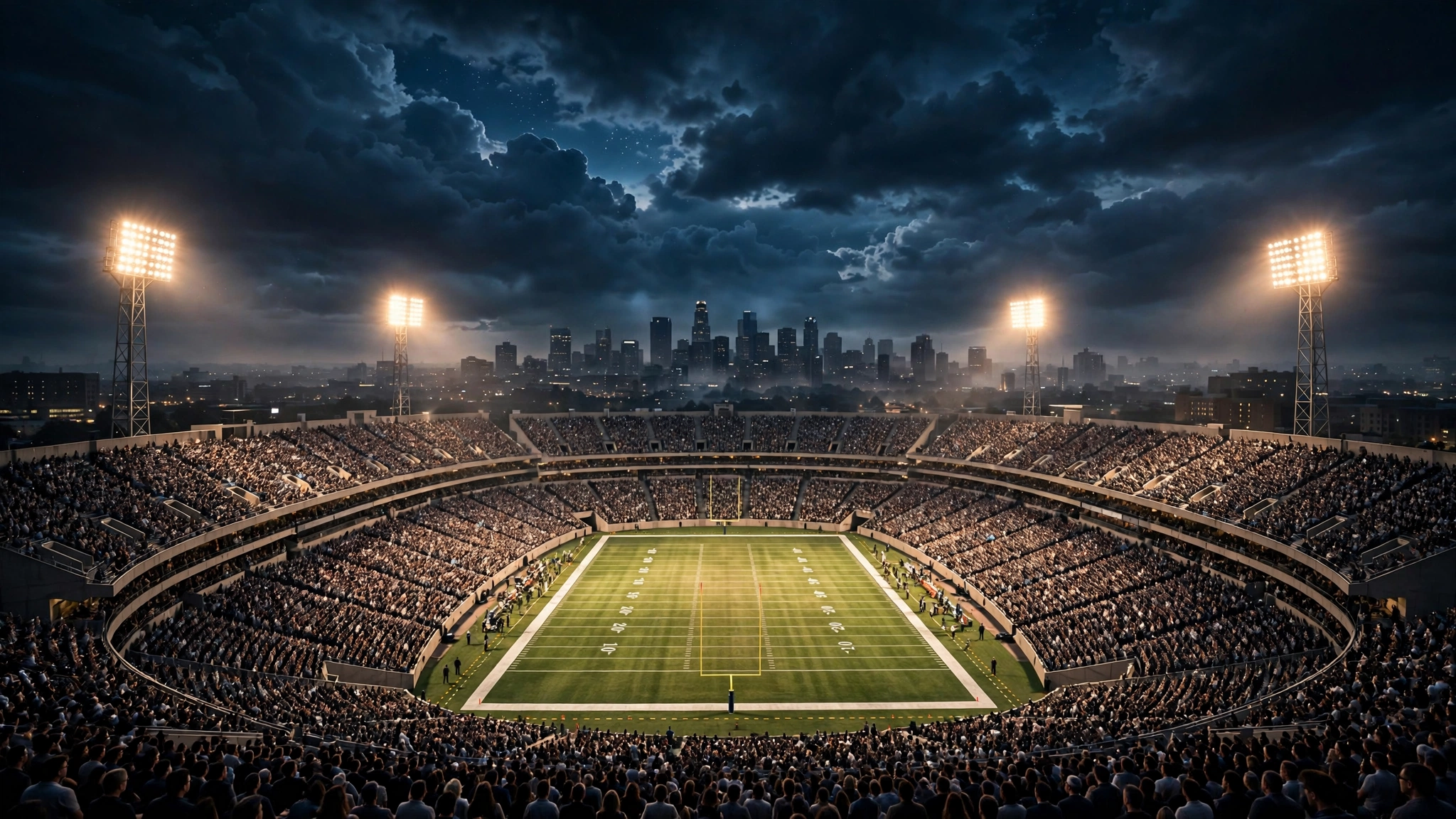 Dramatic night sky over a packed NFL stadium ahead of Steelers vs Browns Thursday Night Football