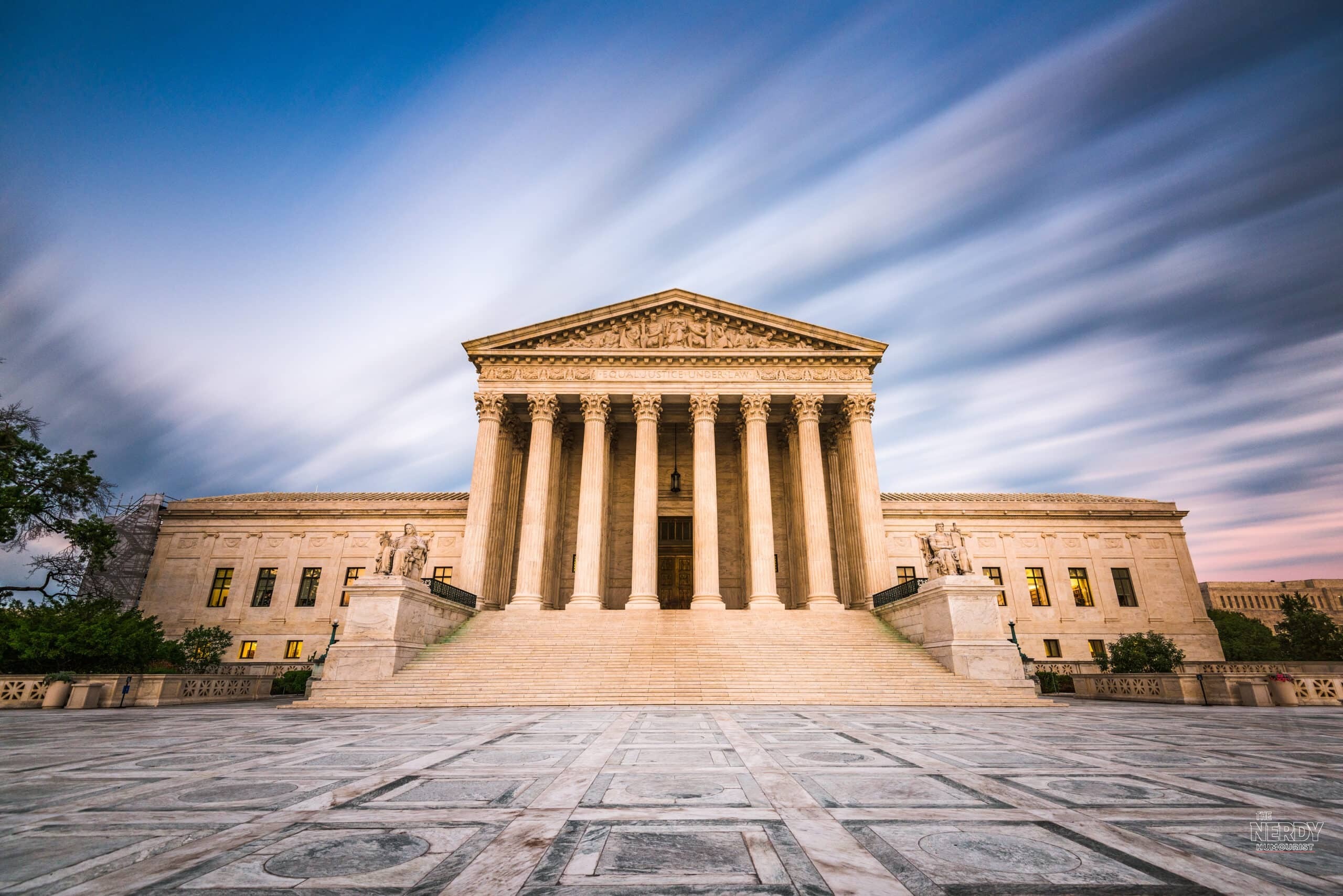 The U.S. Supreme Court building in Washington at dusk, as the Supreme Court term Big Oil climate lawsuits case opens the new nine-month term