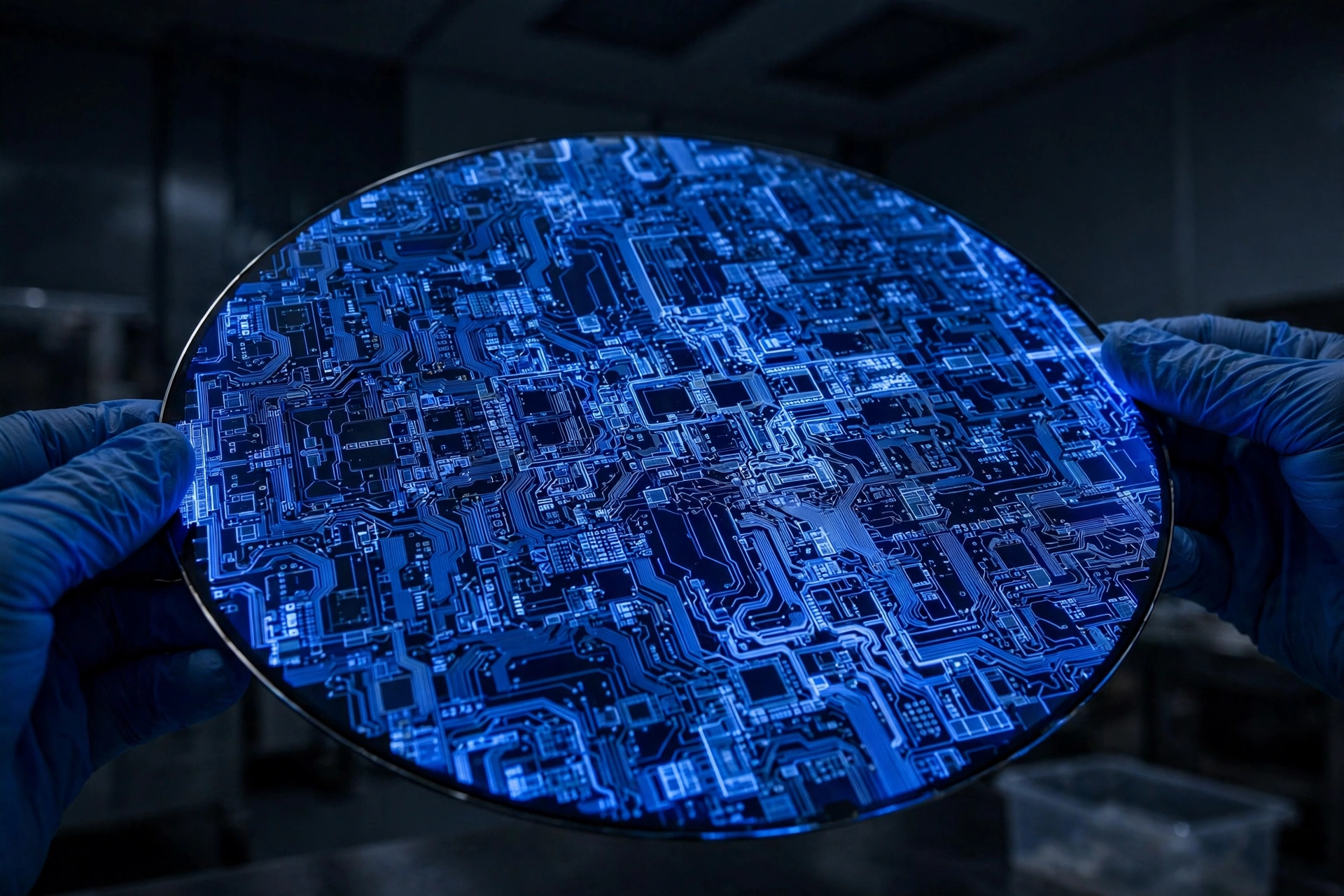 Blue-lit silicon wafer with intricate circuitry tied to the Synopsys OpenAI GPT-Synopsys partnership