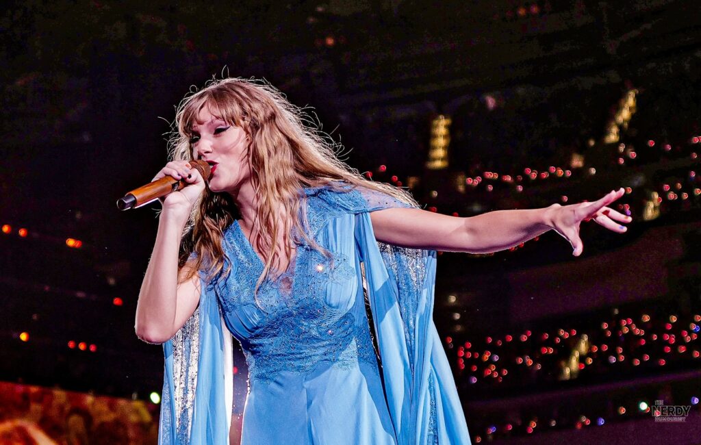 Taylor Swift performing on stage in 2026 — her first SNL appearance since October 2023 was the Taylor Swift Dakota Johnson SNL monologue crash
