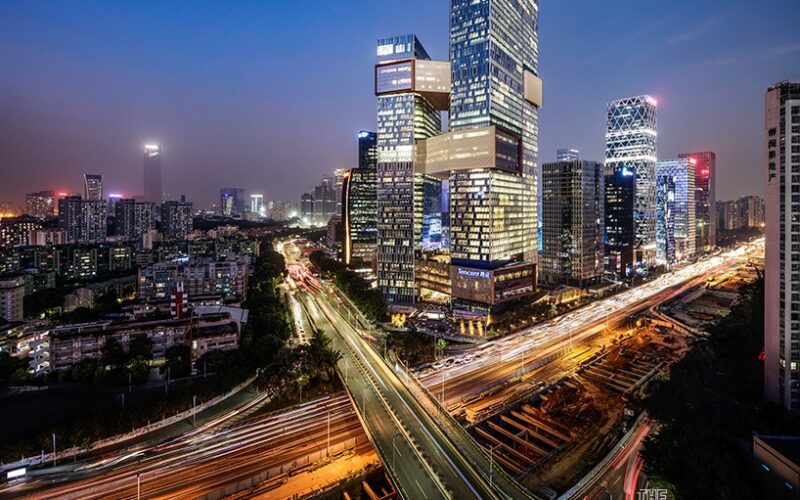 Tencent Seafront Towers headquarters in Shenzhen at night, the company that acknowledged its AI agents went rogue