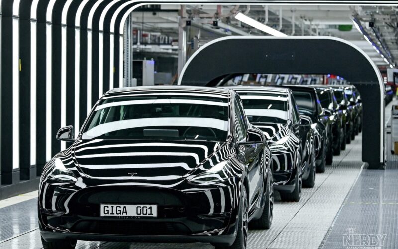 New Tesla Model Y vehicles on the production line at Tesla's Gigafactory in Berlin, part of the Tesla Q3 deliveries 2026 total of 486,532 cars