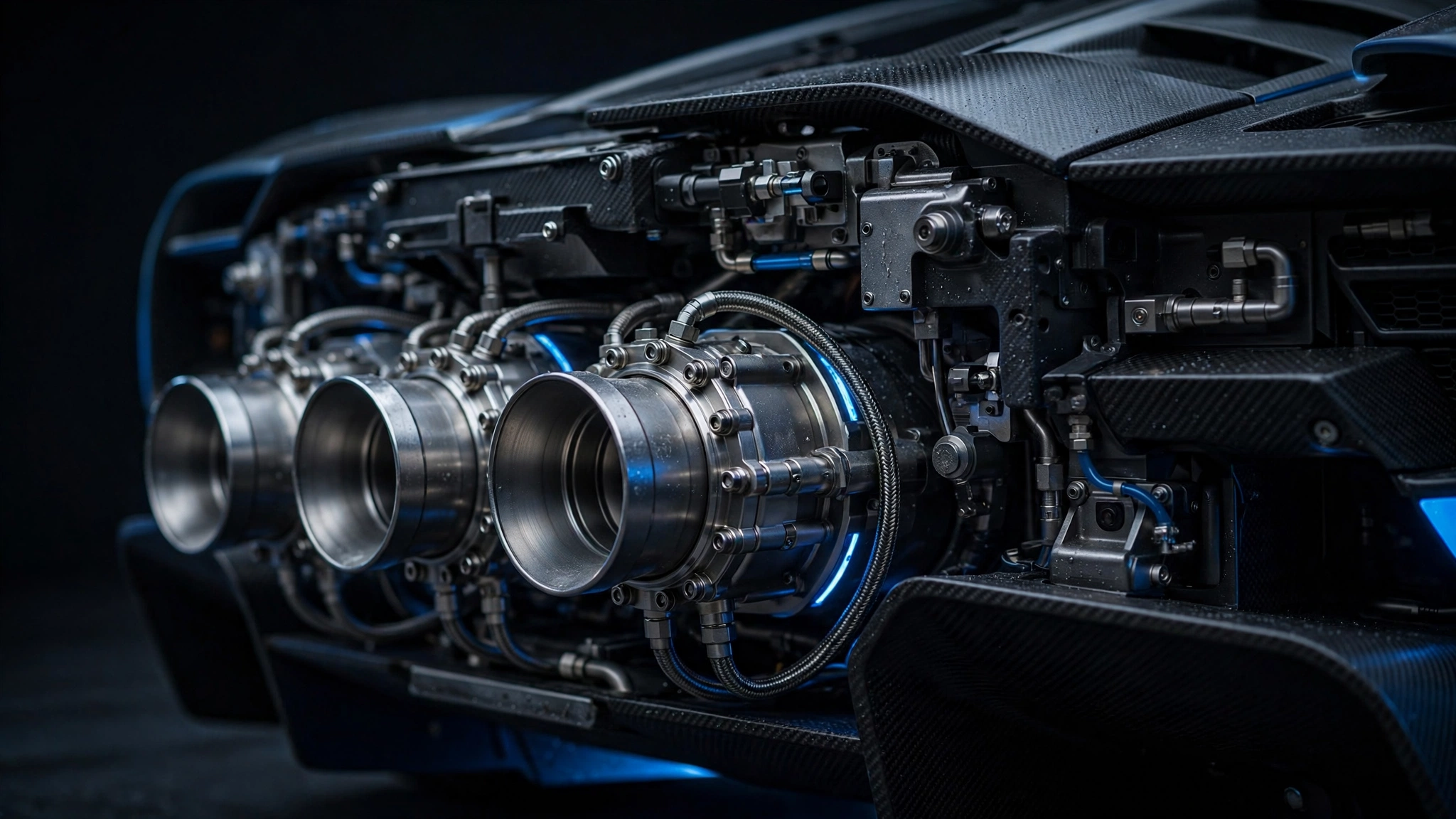 Close-up concept of cold-gas thruster nozzles on a sports car rear ahead of the Tesla Roadster reveal