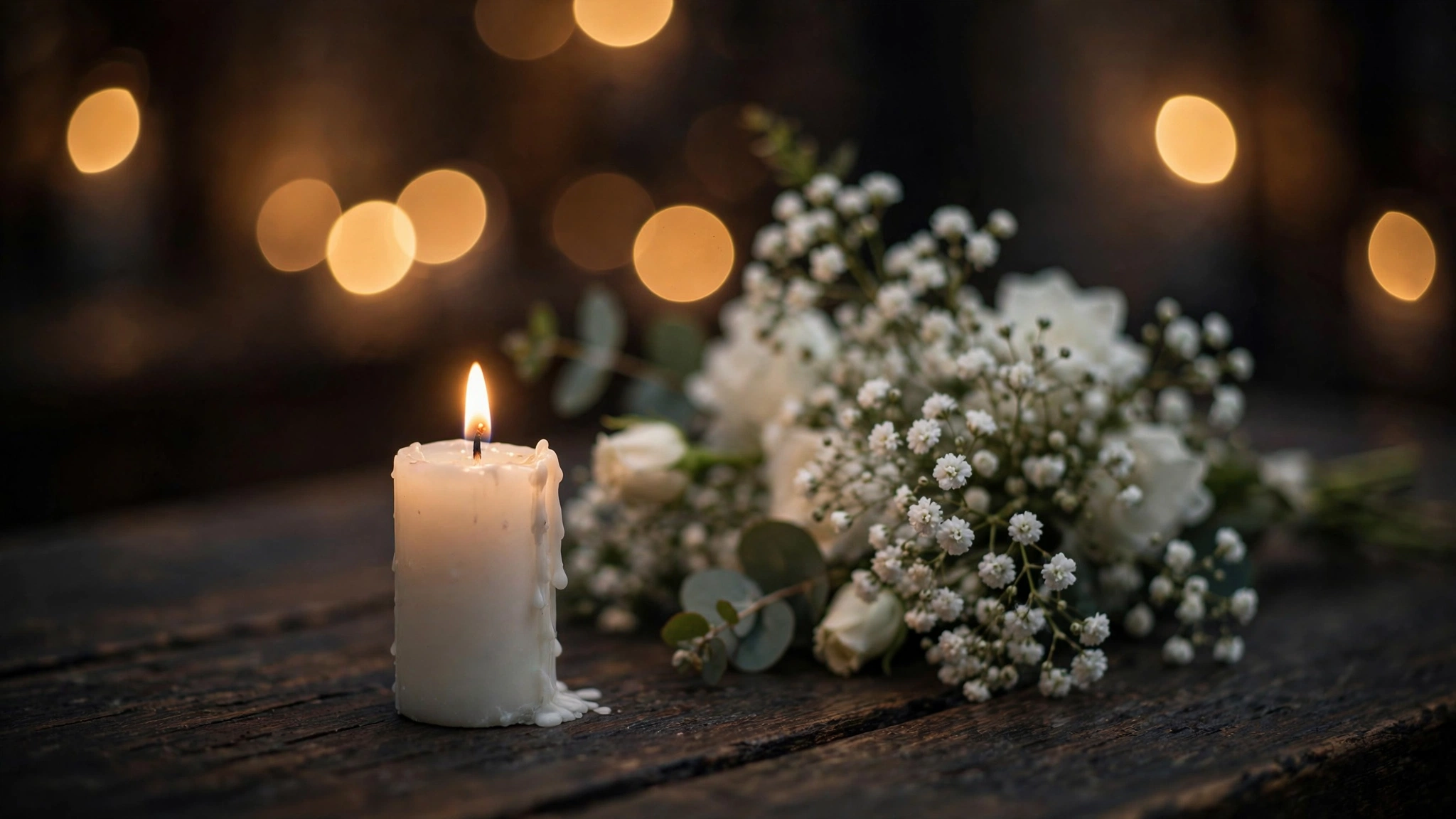 Single lit candle beside white flowers in memory of Von Scales dead at 58