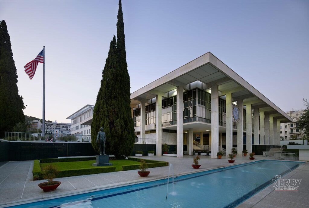 The US Embassy in Athens, Greece — the diplomatic post Kimberly Guilfoyle was fired from in October 2026