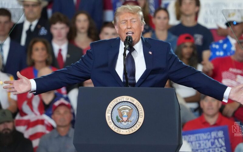President Trump speaking at a rally, linked to the Trump Iran Los Angeles remark controversy