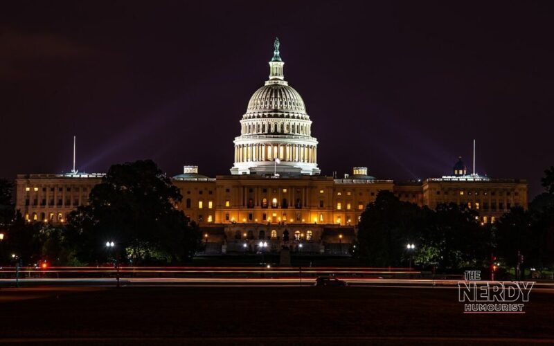 US budget deficit 2026: the US Capitol illuminated at night in Washington, D.C.