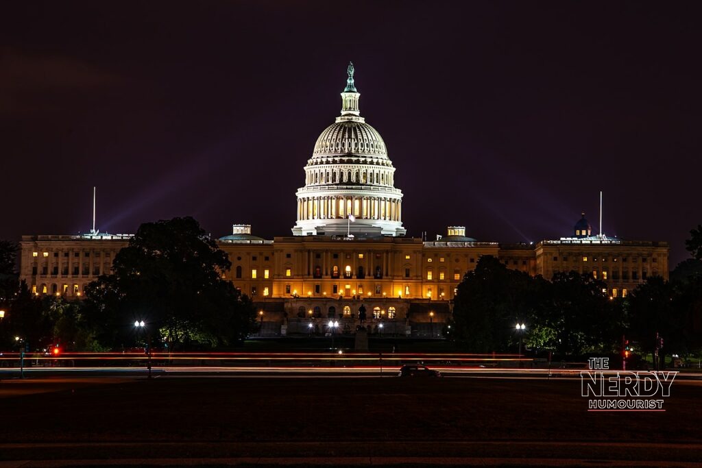 US budget deficit 2026: the US Capitol illuminated at night in Washington, D.C.