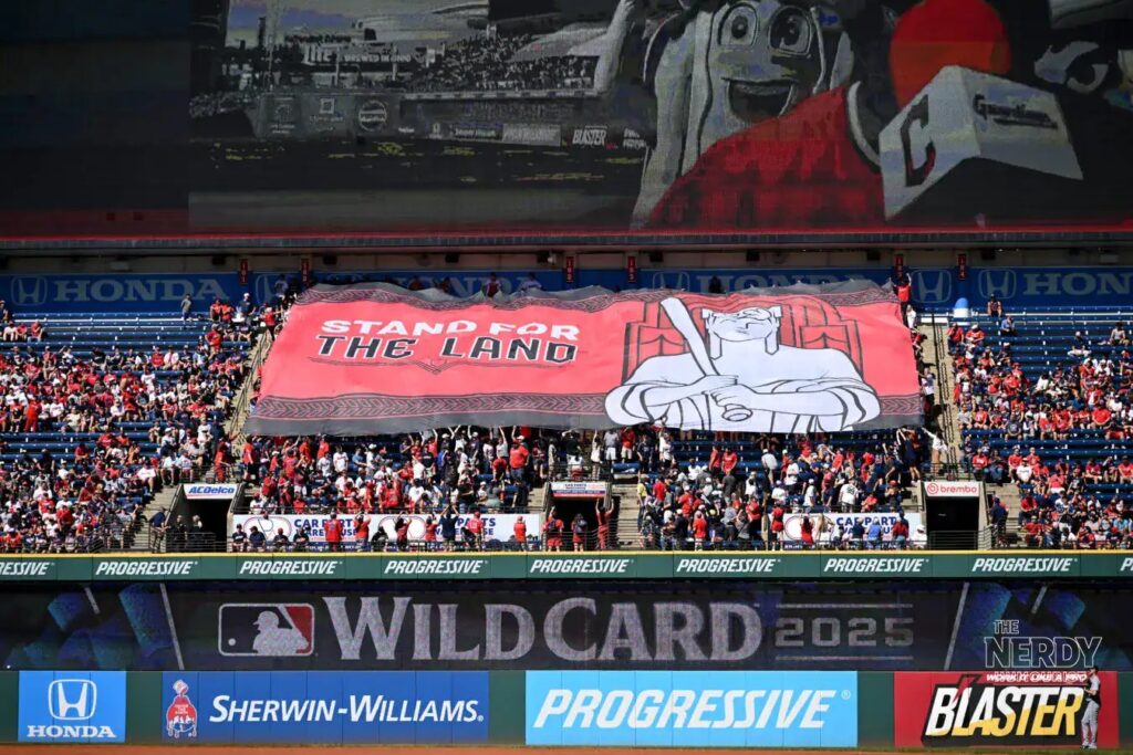 Progressive Field crowd in Cleveland during a postseason game — site of the White Sox Guardians ALDS Game 1 shutout
