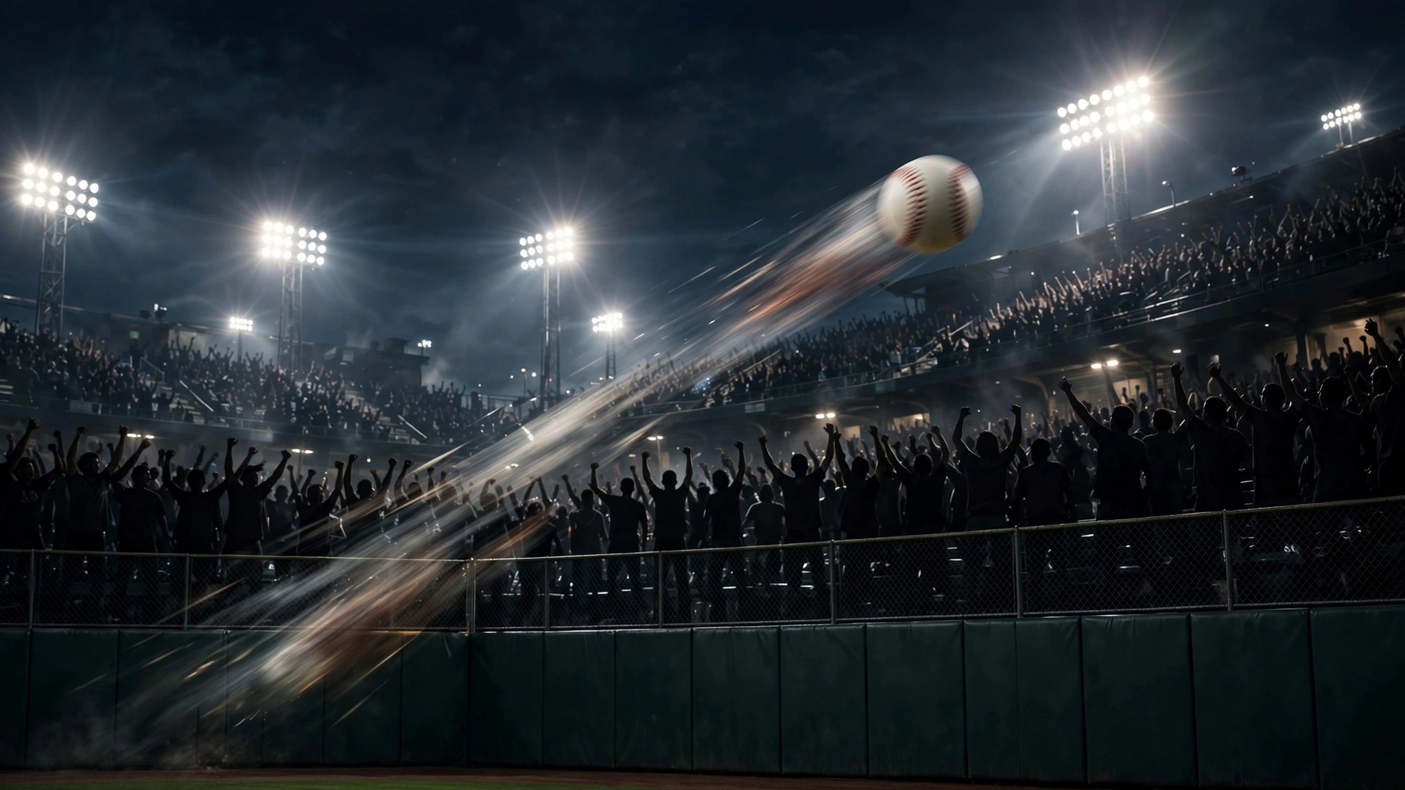 Baseball flying over the outfield fence under stadium lights during the White Sox sweep Astros Game 2