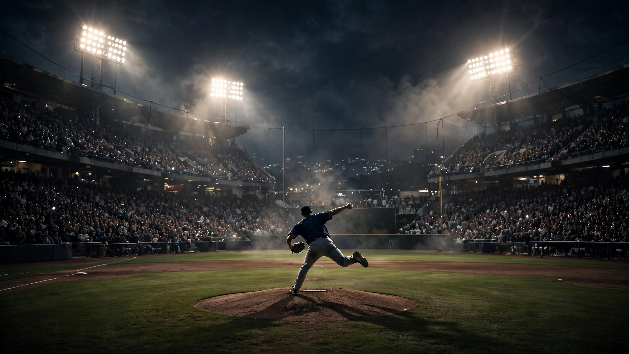 Baseball pitcher on the mound in a packed playoff stadium after the White Sox sweep Astros series
