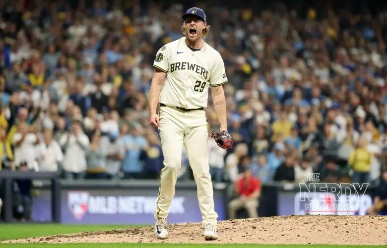 Milwaukee Brewers pitcher celebrates during the 2026 postseason ahead of the World Series 2026 schedule opener