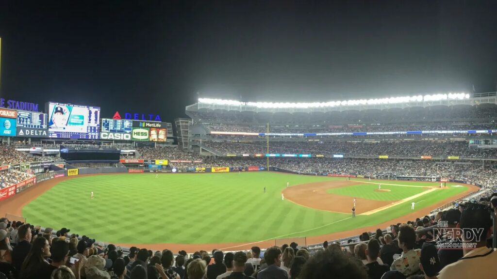 Yankees Rays ALDS Game 3: packed Yankee Stadium under the lights at night