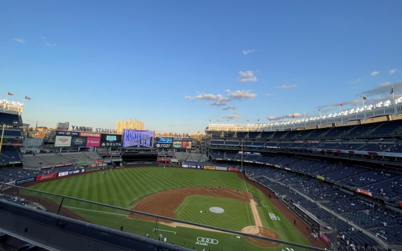 Yankee Stadium under the lights during the Yankees sweep Red Sox 2026 wild card series